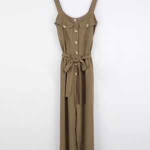 Lulu’s Olive Green Button-Front Wide-Leg Jumpsuit